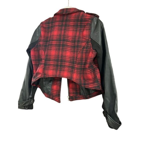 TORRID Buffalo Plaid Red Black Check Moto Bomber Jacket 00 M L - Picture 8 of 14